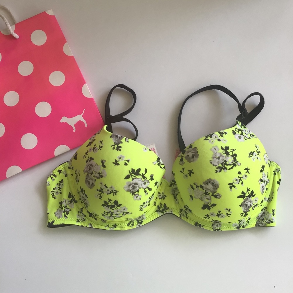 VICTORIAS SECRET PINK NEON YELLOW WEAR EVERYWHERE LIGHTLY LINED BRA SIZE…